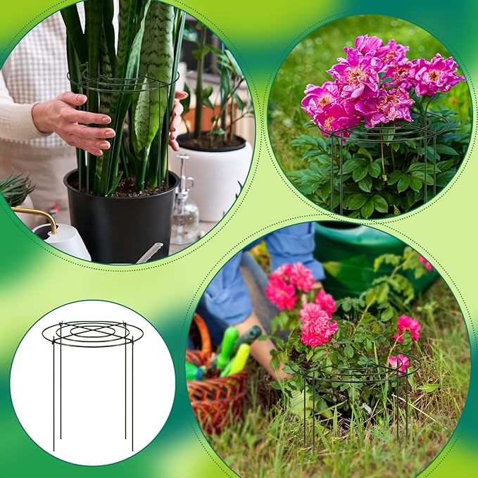Geelin 15 Pack Peony Cages and Supports 12'' Dx 16'' H Grow Through Metal Plant Supports Frame Rings Hoops for Outdoor Plants Peony Flowers Tomato Rose