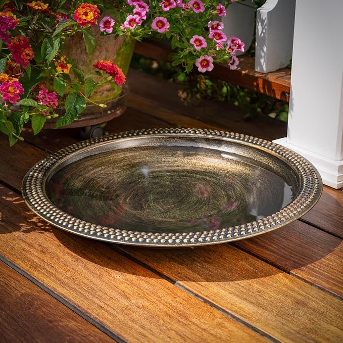 Good Directions BAS18, 18" Hand-Hammered Pure Copper Beaded Birdbath with Aged Brass Finish, Basin Only