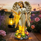 Solar Garden Statue Angel Figurine - 11.8 Inch Fairy Garden Angel Decor with Hanging Solar Lanterns and Succulent LED Lights for Balcony Patio Lawn Yard Ornaments, Mothers Day Gifts for Women Mom