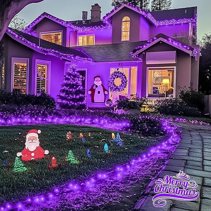 JMEXSUSS 200 LED 66ft Purple Christmas Lights, Connectable Purple String Lights Plug in, 8 Modes Outdoor Christmas Light for Tree Outside Indoor Patio Party Ceiling Room Xmas Decor