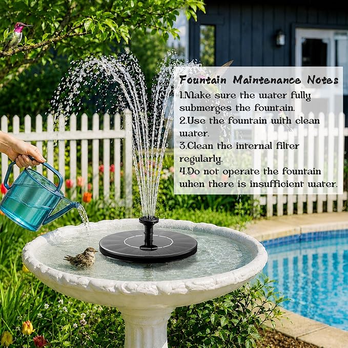 LAWOHO Solar Fountain Pump 1.5W Upgraded Submersible Solar Water Fountain Panel Kit for Bird Bath,Small Pond,Garden and Lawn Solar Water Pump Built-in Filter