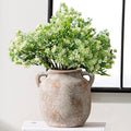 Ceramic Flower Vase Home Decor - 6 Inch Farmhouse Rustic Table Vases with Handle Living Room Decoration Decorative Vintage Pottery for Kitchen Shelf Coffee Dining Bookshelf Fireplace Centerpiece