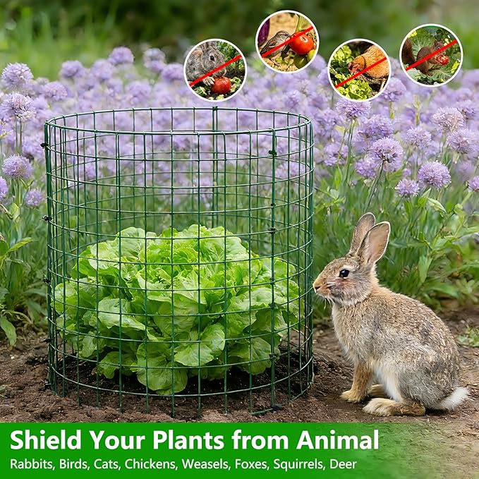 10 Pack Plant Protectors from Animals, 12''x14'' Metal Plant Cages for Outdoor Plants, Garden Plant Protector with Stakes & Zip Ties, Keep Rabbits Squirrels Out, Plant Cage for Flowers Vegetables