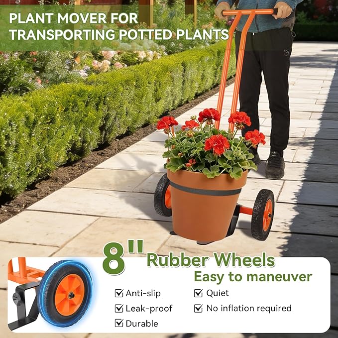 Plant Caddy with Wheels, Heavy Duty Rolling Plant Dolly, Potted Plant Mover with Adjustable Grabbing Arm & Suction Cups, Garden Pot Mover Trolley Cart with Strap for Indoor Outdoor Planters