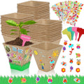 NNG 40 Set Garden Paper Pot Craft Kit,40Pcs Square Paper Mache Pots Peat Plant Pots with 400pcs Adhesive Foam Stickers & 40Pcs Pots Labels,Flower Plant Spring Craft for DIY Flower Planting