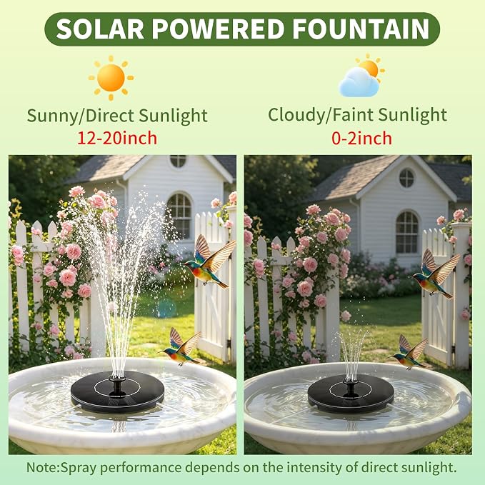Solar Fountain Water Pump for Bird Bath, New Upgraded Mini Solar Powered Fountain Pump 1.5W Free Standing Solar Panel Kit Water Fountain for Garden, Pond, Pool, and Outdoor