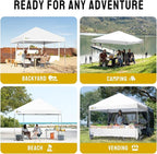 CROWN SHADES 8x8 Pop Up Canopy - Beach Tent with One Push Setup - Easy Outdoor Sun Shade for Events, Parties, Camping - Gazebo with STO-N-Go Cover Bag, Silver Coated Top, White