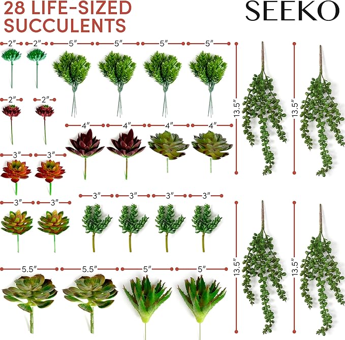 Succulents Plants Artificial 28 Pcs Realistic Premium Fake Succulents Faux for Indoor Outdoor UV Resistant DIY Home Office Decor