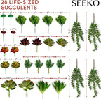 Succulents Plants Artificial 28 Pcs Realistic Premium Fake Succulents Faux for Indoor Outdoor UV Resistant DIY Home Office Decor