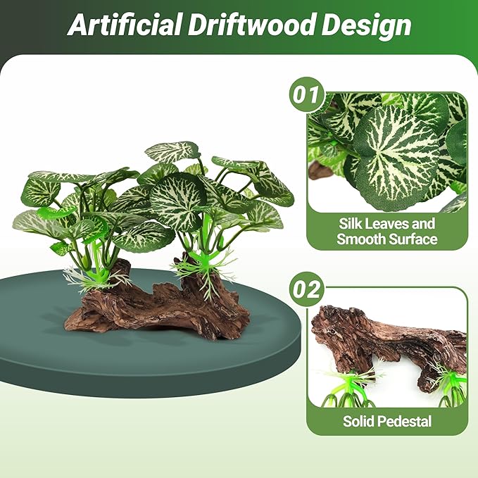 GOZILLA Silk Fish Tank Plants,Reptile Artificial Plant,Reptile Plants for Terrarium,Aquarium Decorations Accessories Set,Resin Driftwood Artificial Silk Aquarium Plant for Fish Tank.(11PCS/D-Set)