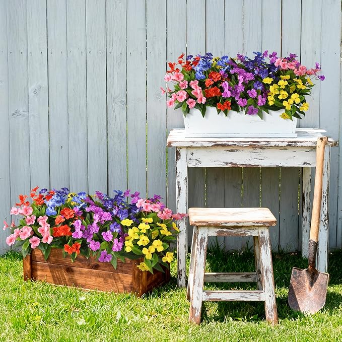 Hommyea Artificial Fake Flowers for Outdoor, 6 Bundles UV Resistant Faux Plants Decoration Silk Flowers No Fade Plastic Flowers for Outside Planters Home Porch Patio Yard Garden Decor