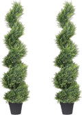 THE BLOOM TIMES 4ft Artificial Topiary Trees Set of 2, 48 inch Faux Cedar Cypress Spiral Topiary Trees Outdoor - Fake Plants for Garden Front Porch Indoor Outside Planter Decor 4 Foot