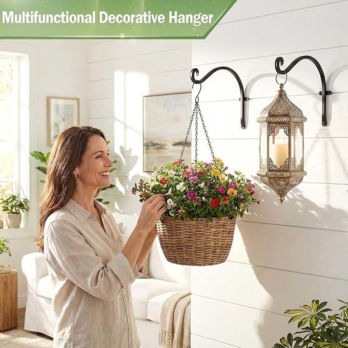 Lifyzoon Hanging Plant Brackets Outdoor: 2 Pack 12 Inch Metal Plant Hangers Wall Hooks - Can Hold 50 Lbs Heavy Duty Outdoor Hooks for Hanging Bird Feeders, Flower Baskets, Lanterns, Wind Chimes