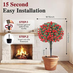 PATIO CHOICE Topiary Trees Artificial Outdoor Boxwood Ball Trees with Rose Set of 2 22" Fake Outdoor Plants Faux Bushes and Shrubs Decorations for Outdoor Indoor Front Porch Garden