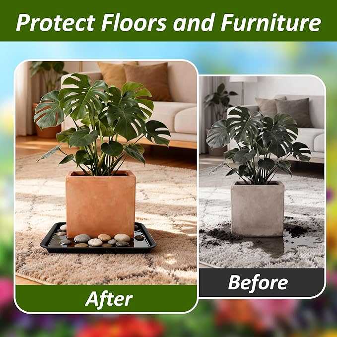 PeoMev 6PCS Plant Trays for Pots - 8 10 12 Inch Plastic Plant Saucer Rectangle Plant Plates to Catch Water, Drip Trays for Potted Plants