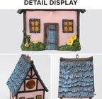 Bird Houses for Outside Pink Cottage Resin Birdhouse, Garden Outdoor Decor Bird House with Flower and Stone Details, Birdhouses for Outdoors for Bluebird Finches Cardinals