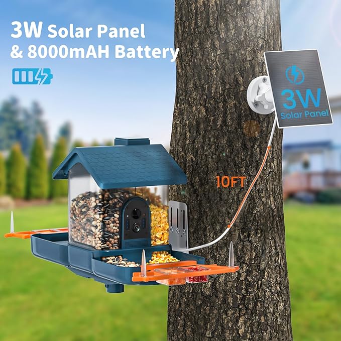 Smart Solar Bird Feeder with Camera & Outdoor Bird Bath | 2K HD Dual-Lens, AI Bird Identification, Instant Mobile Alerts, IP66 Weatherproof, Ideal for Outdoor Bird Watching