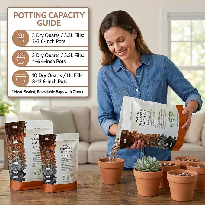 Molly's Succulent Mix - Premium Gritty Soilless Potting Mix for Succulents, Cactus and Bonsai - Contains Akadama, Hyuga, Bark Fines, Pumice, Lava Rock, Mycorrhizae 5 Dry Quarts