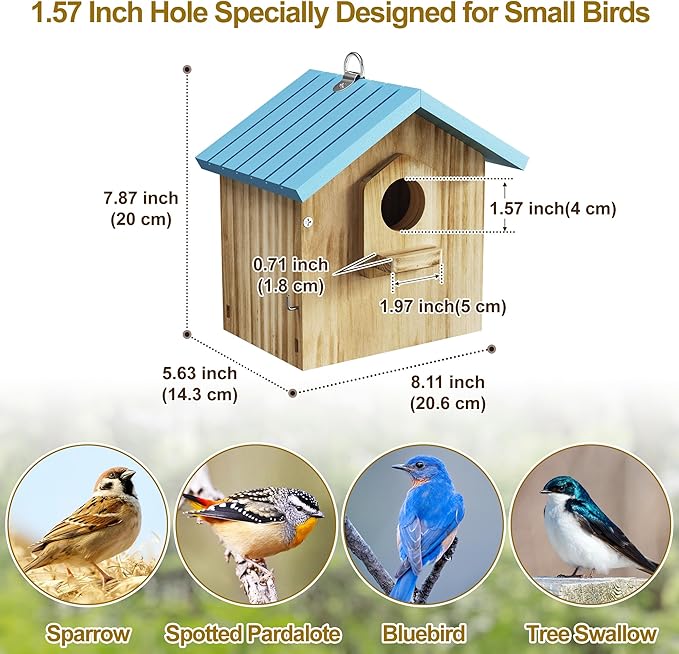 Auslar Bird House for Outside, Wooden Birdhouses for Outdoors, Bluebird House for Outside Clearance, Hanging Bird Houses for Cardinals Finch Wren Swallow for Garden Viewing
