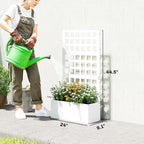 Outsunny Galvanized Raised Garden Bed with Trellis, Metal Planter Box with Drainage Holes, Outdoor Privacy Screen for Climbing Plants, Vegetable, Vines, 24" x 9" x 44.5", White