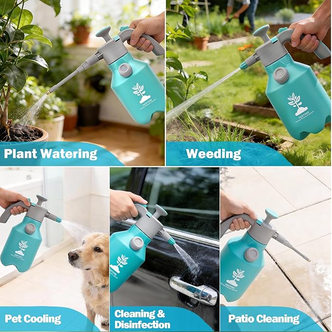 Garden Hand Pump Sprayer 1/2 Gallon - 68 Oz Leak-Proof Handheld Pressure Sprayer with 360° Extended Spray Rod, Adjustable Nozzle & Safety Valve, Water Mister Spray Bottle for Plants (2L)