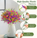 Alupssuc 36 Bundles Artificial Flowers for Outdoors Spring Decoration, UV Resistant Eucalyptus Violet and Lavender Silk Fake Plants for Outside Indoor Yard Home Patio Decor, Orange Rose Purple