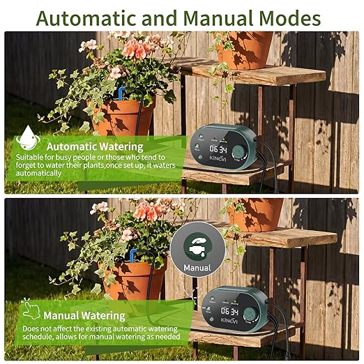 Solar Drip Irrigation System Kit, Auto Watering Kit for 15 Pots, 3W Solar Powered Auto Easy DIY Watering Device, 22 Timing Modes with Anti-Siphoning Device,for Outdoor Garden, Balcony