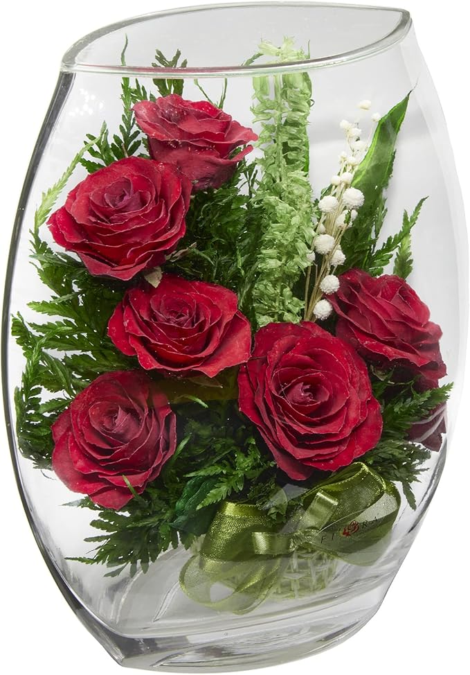 Fiora Flower | Long Lasting Real Roses in a Sealed Vase | Lasts up to 5 Years | Unique Present Gift