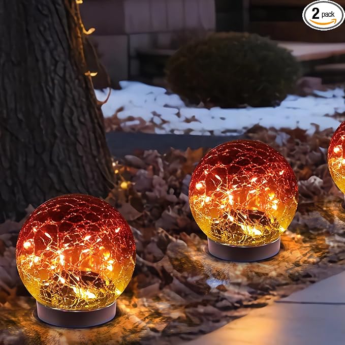 MLKNK Solar Globe Lights Outdoor Waterproof-Solar Balls-Solar Garden Lights-Orbs for Outside 2 Pack Cracked Glass Ball for Lawn Patio Yard Backyard Decorations