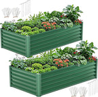 DWVO 2pcs 6 x 3 x1.5 FT Raised Garden Bed Kit, Outdoor Galvanized Flower Bed with Gloves, Large Metal Planter Box for Vegetables, Flowers, Herbs, Fruits, Green