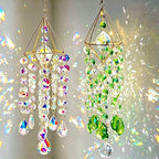 2 Sets Crystal Suncatcher Wind Chimes for Window Hanging, Rainbow Prism Crystal Sun Catchers Indoor Hanging Decor for Home, Garden, Plant & Wedding (AB Green)