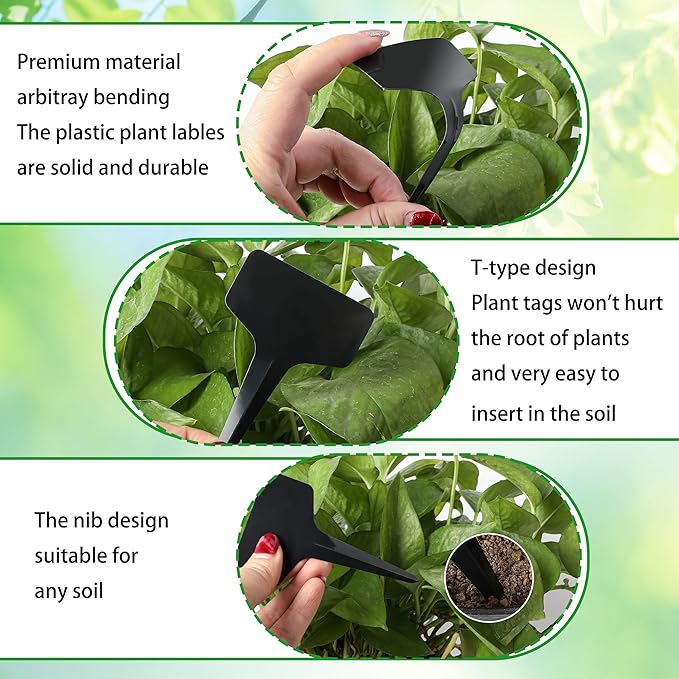 Plant Labels Tags 200Pcs T-Type Plant Markers Plastic Plant Label Tags Garden Labels Tags Plant Labels for Outdoor Garden Waterproof Plant Label Identification Stakes with Permanent Marking Pen（Black）