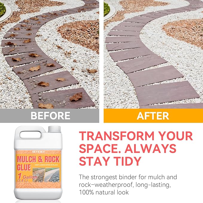 SEVGILI Mulch Glue for Landscaping, 1 Gallon Rock Glue, Long-Lasting Rock Glue for Landscaping Strong Adhesion of Pea Gravel Stabilizer Landscape, Safe for Plants Pets