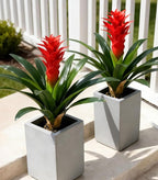 Ivydale Fake Flowers Plants for Outdoors, 2 Pcs 16.93" Bromeliad Artificial Flowers Uv Resistant Realistic Faux Flowers for Outdoor Planters Outside Porch Patio Yard Garden Indoor Decoration(Red)