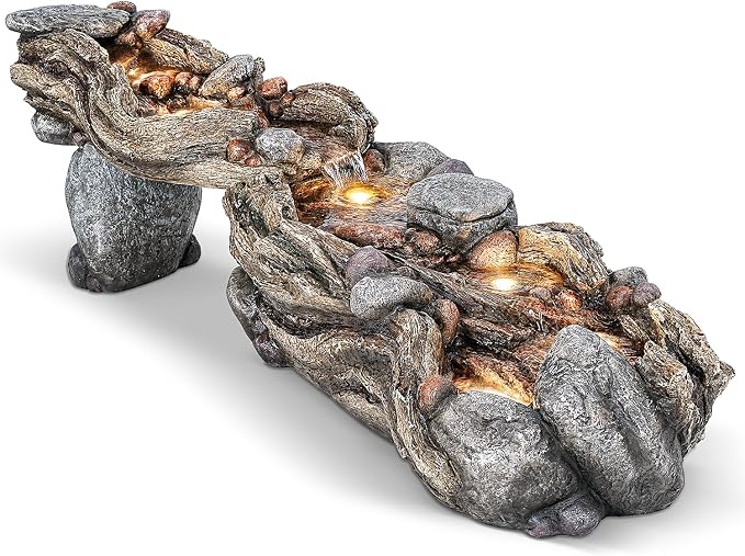 Jocoevol 60" Long Cascading Outdoor Rock Water Fountain, 5-Tier Tranquil River Waterfall, Realistic Rock Design, Serene Flowing Water Sound for Outdoor Garden, Patio, Landscaping, Home Decor