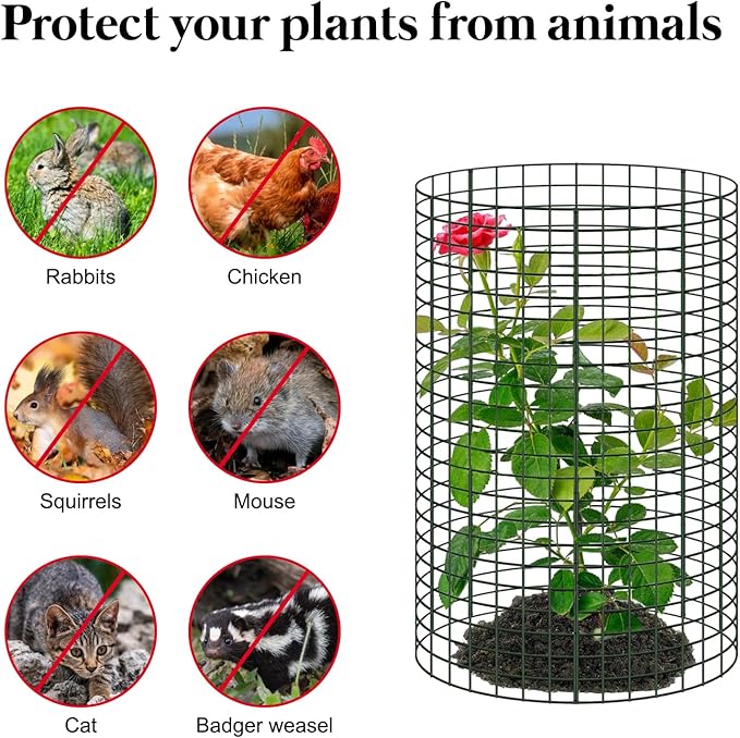 15 Pcs Large Wire Plant Protector from Animals, 5 Pack 24" H X 12" Dia Metal Plant Cage Chicken Wire Cloche with Ground Stakes and Nylon Tie to Keep Animals Out, Garden Protection Bunny Barricade