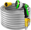 50FT Garden Hose Stainless Steel, Heavy Duty Flexible Metal Water Hose with 10-Function Nozzle, Lightweight & No-Kink Garden Hose, Durable Solid Fittings for Lawn, Car, RV, Outdoor Watering