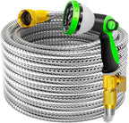 50FT Garden Hose Stainless Steel, Heavy Duty Flexible Metal Water Hose with 10-Function Nozzle, Lightweight & No-Kink Garden Hose, Durable Solid Fittings for Lawn, Car, RV, Outdoor Watering