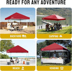 CROWN SHADES 8x8 Pop Up Canopy - Beach Tent with One Push Setup - Easy Outdoor Sun Shade for Events, Parties, Camping - Gazebo with STO-N-Go Cover Bag, Silver Coated Top, Red