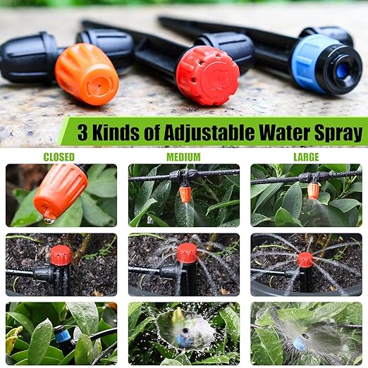 100FT Drip Irrigation System Kit, Automatic Watering System with 30 Adjustable Nozzles & 30M 1/4" Tubing – DIY Solution for Gardens, Greenhouses, Patios & Lawn – Effortless Plant Care + Water-Saving