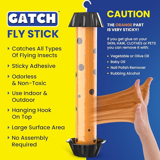 GATCH Fruit Fly Trap (4 Pack), Fly Stick for Mosquitoes, Sticky Trap for Flies Gnats Wasp Flying Insects, Bug Catcher, Indoor or Outdoor Use, Ready to Use Home (4pk)