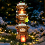 twinbling Christmas Highland Cow Decor with Solar Light Triple Highland Cow Christmas Decorations Gifts for Women Mom Funny Highland Cows Garden Statues for Garden Patio Lawn Yard Decor