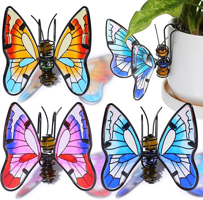 BESPORTBLE 3Pcs Butterfly Decorations for Plant Pots: Metal Stained Glass Garden Decor – Spring Outdoor Decor for Potted Plants, Aesthetic Yard & Patio Decorations Outdoor, Gift for Women