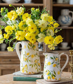 Vintage Lemon Ceramic Vase with Handle, Retro Ice Glazed Crack Farmhouse Pitcher Vase for Home Decor, Living Room, Shelf, Office, Rustic Table Centerpiece 9 Inch