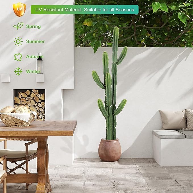 Nafresh UV-Resistant Artificial Fake Cactus Plants 6ft – Large Faux Cowboy Cactus for Indoor & Outdoor Home, Office, or Garden Decor