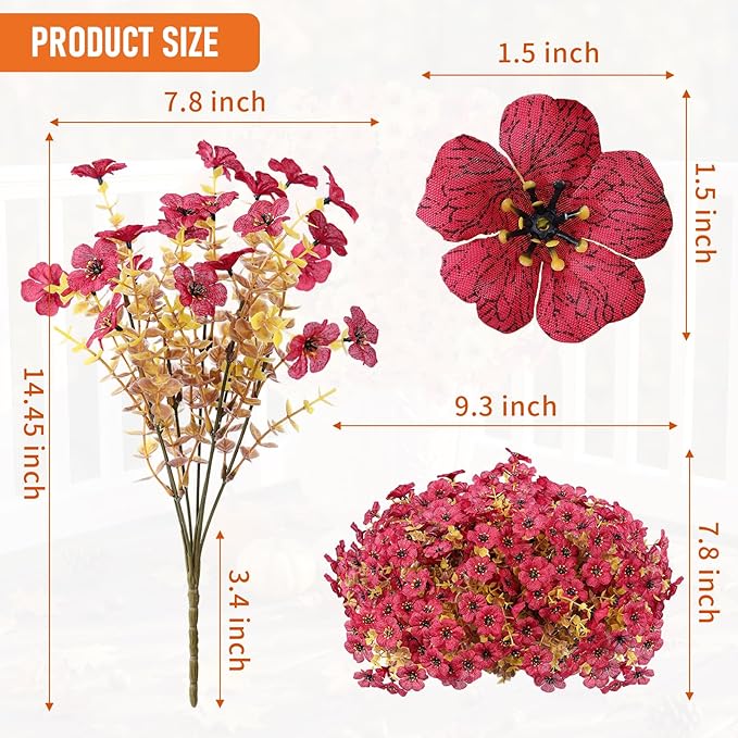 Artificial Flowers for Outdoor,Silk Flowers No Fade Fake Plastic Flowers Faux Plants for Outdoors Outside Front Porch Hanging Planter Window Box Garden Home Decoration,13 Pack Dark Red