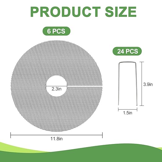 6 Pack Plant Pot Soil Cover Grids with 24 U-Shaped Nails, 11.8 Inch Cuttable Cat & Animal Digging Stopper, Indoor Outdoor Soil Protector for Potted Plants