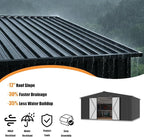 14x12 FT Outdoor Storage Shed, Metal Garden Shed with Lockable Door & Sloped Roof, Large Waterproof Utility Tool Shed for Backyard, Garden, Patio, Lawn, Black