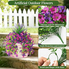 Artificial Fake Hanging Flowers Plants for Outdoor Outside Decoration, Faux Silk Daisy Flower Realistic UV Resistant for Front Porch Patio Balcony Garden Yard Indoor Planter Home Decor(Purple)