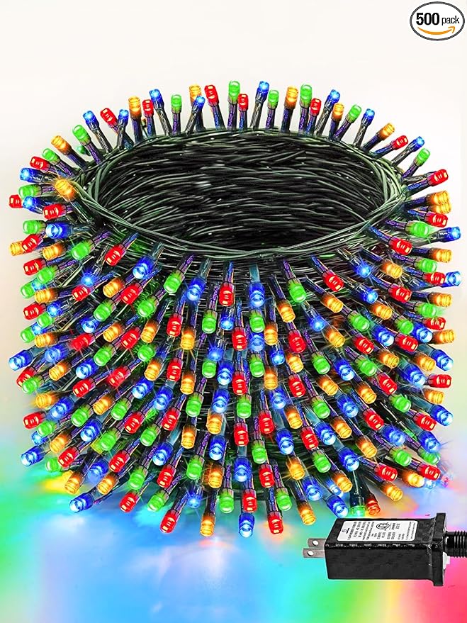 Upgraded 165FT 500 LED Multicolor Christmas String Lights Indoor & Outdoor, Memory Function & Timer & 8 Modes, Green Wire Waterproof String Lights for Xmas Tree Holiday Party Garden Decor (Multicolor)